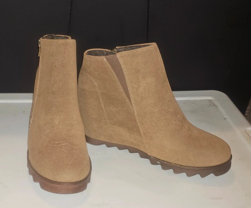 Boutique Taupe Suede Wedge Ankle Booties